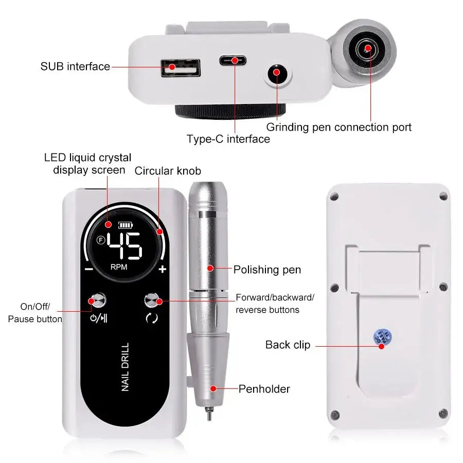 Pro 45000RPM Portable Nail Drill Machine