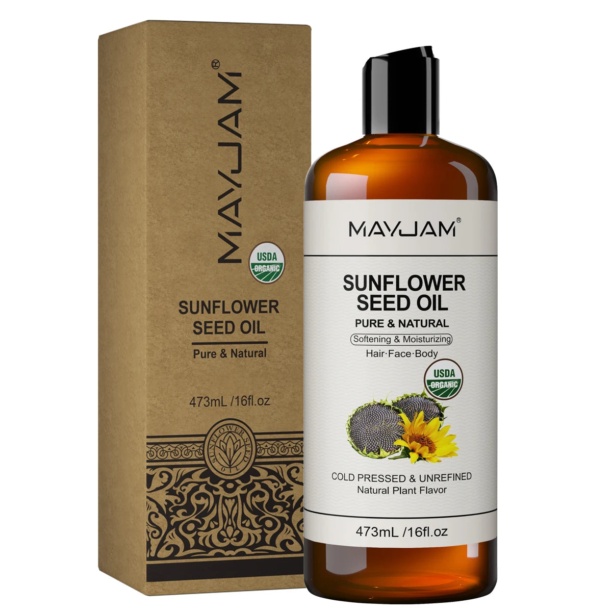 USDA Organic Coconut Oil for Skin Face Hair Cold-Pressed Sweet Almond Moroccan Argan Sunflower Seed Oil for Massage Moisturize