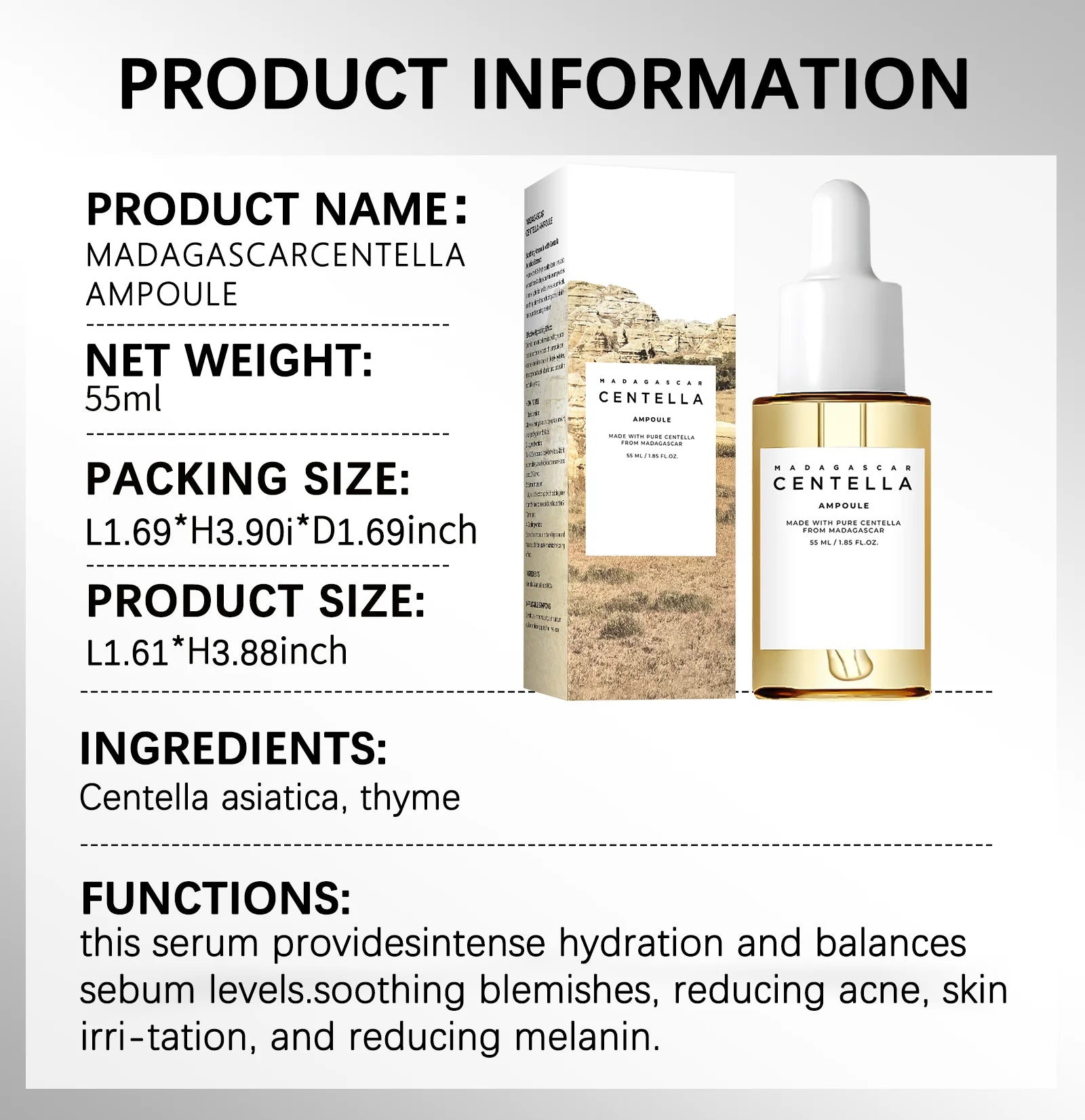 Centella Asiatica Soothing Serum 55ml - Madagascar Formula Calms Sensitive Skin, Supports Acne Care & Deeply Moisturizes.